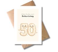 WBdesignz Grazioso biglietto di auguri per il 50° compleanno con busta, simpatico numero cinquanta con viso, biglietto di auguri per compleanno, per donne e uomini, 50 anni (DIN A6)