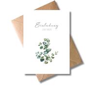 WBdesignz Set di 10 biglietti di invito per battesimo con buste, minimalista inviti per battesimo con motivo eucalipto, biglietti per ragazzi e ragazze (DIN A6)
