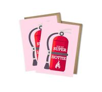 WBdesignz Set di 2 biglietti d'amore "For My Super Hottie" con buste, biglietti d'amore con estintore, per San Valentino, anniversario o come sorpresa di compleanno, per partner, fidanzata (DIN A6)