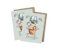 WBdesignz Set di 2 biglietti di auguri per battesimo con simpatici animali in mongolfiera - biglietti pieghevoli per battesimo per ragazzi e ragazze con busta (DIN A6) (set da 2 pezzi)