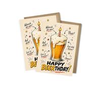 WBdesignz Set di 2 biglietti di compleanno con buste, divertenti biglietti di compleanno con scritta "Happy Beerbirthday", candela con boccale di birra, auguri per gli amanti della birra, amici