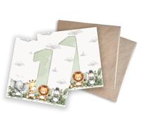WBdesignz Set di 2 biglietti di compleanno per bambini con buste, simpatici biglietti di compleanno con animali, per ragazzi e ragazze, con elefante, giraffa, leone e zebra, motivo bosco, infantile