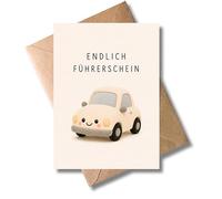WBdesignz Simpatico biglietto di auguri per superare il test di guida con busta, finalmente patente di guida, dolce biglietto di auguri con motivo auto, per amici e familiari (DIN A6)
