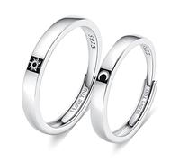 WBDWWTD Anelli in Argento 925 Anelli Coordinati con Sole e Luna Regolabili Personalizzati incisi Ti Amo Anelli per Coppie Matrimonio