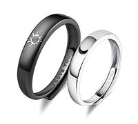 WBDWWTD Anelli in Argento 925 Anelli Coordinati con Sole e Luna Regolabili Personalizzati incisi Ti Amo Anelli per Coppie Matrimonio