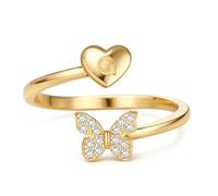 WBDWWTD Anelli in Argento Sterling 925 per Donne Ragazze Ipoallergenico Regolabile Promessa Anelli con Lettera Iniziale Anello in Oro con Design a Farfalla Aperta Impilabile Anello per Pollice