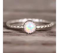 WBDWWTD Anello con opale di fuoco bianco creato Anello in argento sterling 925 con opale di fuoco bianco Opale creato con onda martellata Solitario Anello di fidanzamento con promessa di matrimonio da