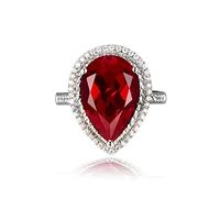 WBDWWTD Anello da Sposa Halo a Goccia a Forma di Pera Anello da Sposa con zirconi Simulati Anello con Granato Rubino Anello in Argento Sterling 925 AAA Zircone Gemma Rossa a Forma di Pera Anello di