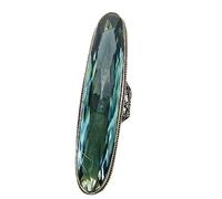 WBDWWTD Anello in Argento con Smeraldo Lungo simulato Vintage Anelli con Smeraldo Creati con Taglio Ovale per Donna Anello in Argento Sterling 925 con promessa di Gioielli retrò Fatti a Mano