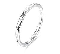 WBDWWTD Anello in Argento Sterling 925 per Donne e Ragazze, Anelli a Fascia martellati in Argento Sterling Placcato Oro Bianco 18 carati, Anello di Fidanzamento Sottile da 1,5 mm con promessa di