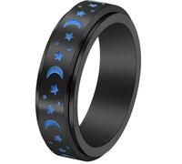 WBDWWTD Anello Luminoso in Acciaio Inossidabile con Stella Luna, Gioielli celesti per Le Donne, Regalo Notturno Rotante per lei