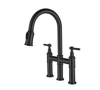 WBDWWTD Doppio Rubinetto Cucina Doppia Maniglia, costrutto in Ottone Solido, beccuccio Collo Cero, spruzzatore per tiri girati a Gradi con Tubo da, 2 modalità di Lavoro, Tocco Pulito, Nero