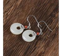 WBDWWTD Eardrop Stile Cinese S925 Orecchini concisi letterari e artistici in Argento Massiccio Orecchini Femminili in Oro con Anello di Sicurezza in Agata Rossa Meridionale e nefrite,