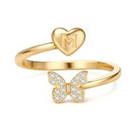 WBDWWTD MILACOLATO Anelli in Argento Sterling 925 per Donne Ragazze Ipoallergenico Regolabile Promessa con Lettera Iniziale Anelli in Oro con Design a Farfalla Aperta Anello Impilabile Placcato in Oro