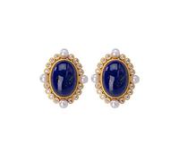 WBDWWTD Orecchini a Bottone con Perle di lapislazzuli Naturali placcati in Oro in Argento Sterling, delicati ed Eleganti Gioielli di Pietra Blu affascinanti Regali per Il Compleanno di Natale