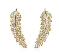 WBDWWTD Orecchini a Bottone in Argento Sterling con zirconi cubici per Gioielli da Donna Ali ad Angolo a Foglia