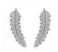 WBDWWTD Orecchini a Bottone in Argento Sterling con zirconi cubici per Gioielli da Donna Ali ad Angolo a Foglia