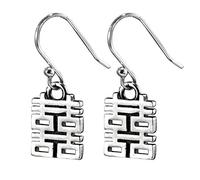WBDWWTD Orecchini da Donna, Orecchini in Argento Sterling S925 Stile Cinese Orecchini con Parola Felice Orecchini Doppia Felicità orecchino Semplice Brillante