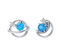 WBDWWTD Orecchini in Argento 925 misterioso Pianeta Blu Opale Luna Stella Orecchini per Gioielli da Donna Orecchini a Bottone Femminili Regali