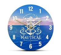 WBDWWTD Orologio da Parete Emblema Nautico con Ancoraggio e Ruota dello sterzo Stampato Orologio da Parete Acrilico Spirito di Avventura Orologio da Moderno Orologio