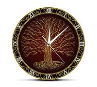 WBDWWTD Orologio da Parete Simbolo Sacro Nordico druidico Albero Stampato Orologio da Parete Albero della Vita Viking Mistico amuleto Decorazione Arte Muro Orologio Mute Muro