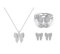 WBDWWTD Set di Delicate Farfalle Bianche 18 carati, Set di Anelli per collane con Orecchini a Forma di Cucciolo 5A, Infinity Forever Love Knot Is Her
