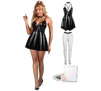WBDWWTD Set di Lingerie da Donna Effetto Bagnato Abito Babydoll Lucido con Girocollo Regolabile Scollo a V Senza Schienale Skater Abbigliamento da Notte Mini Abiti da Festa per Donne UK 10-18