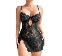 WBDWWTD Set Lingerie Sexy da Donna Chemise in Pizzo Maglia Trasparente Indumenti da Notte Body Canotta Completo Body Abito Babydoll Intimo Camicia da Notte Vestaglia Camicia da Notte Cava con