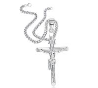 WBDWWTD YZCIS Collana con Crocifisso in Argento Sterling per Uomo Donna - Collana da Uomo in Argento con Crocifisso con Catena in Corda in Acciaio Inossidabile Battesimo Cattolico Collana con Croce di
