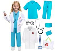 Wbesty Costume da dottore per bambini, 9 pezzi, per ragazzi e ragazze, set per giocare a fare il medico con tasca, camice bianco per bambini, per Halloween e gioco di ruolo