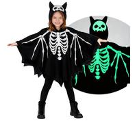 Wbesty Costume da scheletro per bambini che si illumina al buio, per Halloween, spaventoso mantello con cappuccio, 7-8 anni