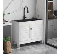 WBJGUOD Lavabo per Lavanderia con mobiletto e Rubinetto, Design autoportante per Cucina, Garage, ripostiglio.