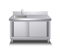 WBJGUOD Lavello da Esterno con mobiletto e banco da Lavoro, Ripiani in Acciaio Inox per Cucina, Rubinetto Caldo/Freddo per Ristorante, Lavanderia