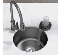 WBJGUOD Lavello Rotondo Nano in Acciaio Inox, bancone Singolo da Cucina, Mini Balcone con Accessori Multipli, postazione di Lavoro da Incasso/Montaggio Superiore