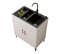 WBJGUOD Mobiletto lavello da Cucina in Acciaio Inossidabile con Rubinetto, mobiletto Lavanderia, lavabo AntiGraffio e Facile da Pulire per Bagno