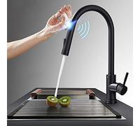 WBJGUOD Rubinetto da Cucina Smart Touch Control, Nero, con Miscelatore Estraibile, in Acciaio Inox, per lavello a induzione, con sensore di attivazione. Design Moderno, Facile da Pulire ed Ecologico.