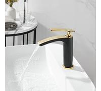 WBJGUOD Rubinetto per Vasca da Bagno in Ottone Nero, Oro, Rame, Acqua Calda e Fredda, lavabo, mobiletto per lavabo, Rubinetto Alto per lavabo.
