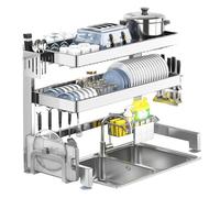 WBJGUOD Scolapiatti in Acciaio Inox sopra Il lavello, scolapiatti a 3 Livelli con portautensili per Risparmiare Spazio sul bancone della Cucina