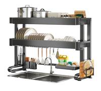 WBJGUOD Scolapiatti Regolabile sopra Il lavello con più cestelli e portautensili per Risparmiare Spazio sul bancone della Cucina