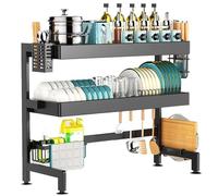 WBJGUOD Scolapiatti sopra Il lavello, Grande scolapiatti a 3 Livelli con portautensili, Organizer da Cucina salvaspazio