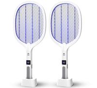 WBM SMART Zappamosche elettrico 2 in 1, lampada e racchetta per zanzare, ricaricabile tramite USB, per casa e esterni, potente griglia di sicurezza a 3 strati, sicura al tatto, confezione da 2