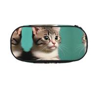 WBQLSL A curioso gatto stampato cancelleria Storage Bag - multi-griglia stratificato matita caso portatile studente matita sacchetto