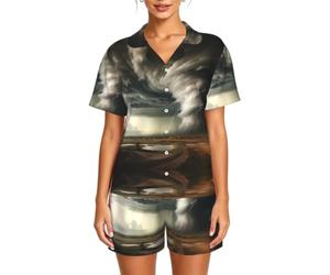 WBQLSL A tornado is coming - Set pigiama da donna a maniche corte con colletto e bottoni elastici in vita, Nero , 3XL-6XL