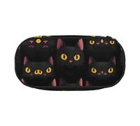 WBQLSL Astuccio con testa di gatto nero cartone animato di grande capacità, divisorio multistrato, borsa portaoggetti per cancelleria - unisex apprendimento forniture per ufficio
