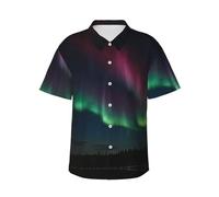 WBQLSL Aurora Under the Night Light - Camicia hawaiana a maniche corte, da uomo, casual, per vacanze al mare e feste estive in piscina, Nero , L-4XL
