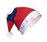 WBQLSL Bandiera del Laos Cappello di Babbo Natale decorativo con luci a LED, perfetto per feste in costume e spettacoli teatrali.