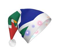 WBQLSL Bandiera del Sud Africa Cappello di Babbo Natale decorativo con luci a LED, perfetto per feste in costume e spettacoli teatrali.