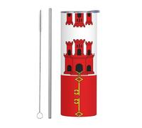 WBQLSL Bandiera di Gibilterra Comoda tazza bevanda, sport all'aria aperta ciclismo ufficio 20oz acciaio inox ecologico tazza di paglia