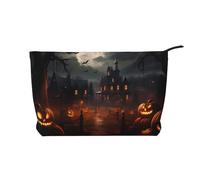 WBQLSL Beauty case in velluto a coste stampato "All Hallows' Eve", borsa da viaggio per cosmetici essenziale