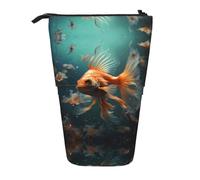 WBQLSL Bellissimo astuccio retrattile con stampa di pesciolini rossi, perfetto per trucchi, cancelleria o portamonete.